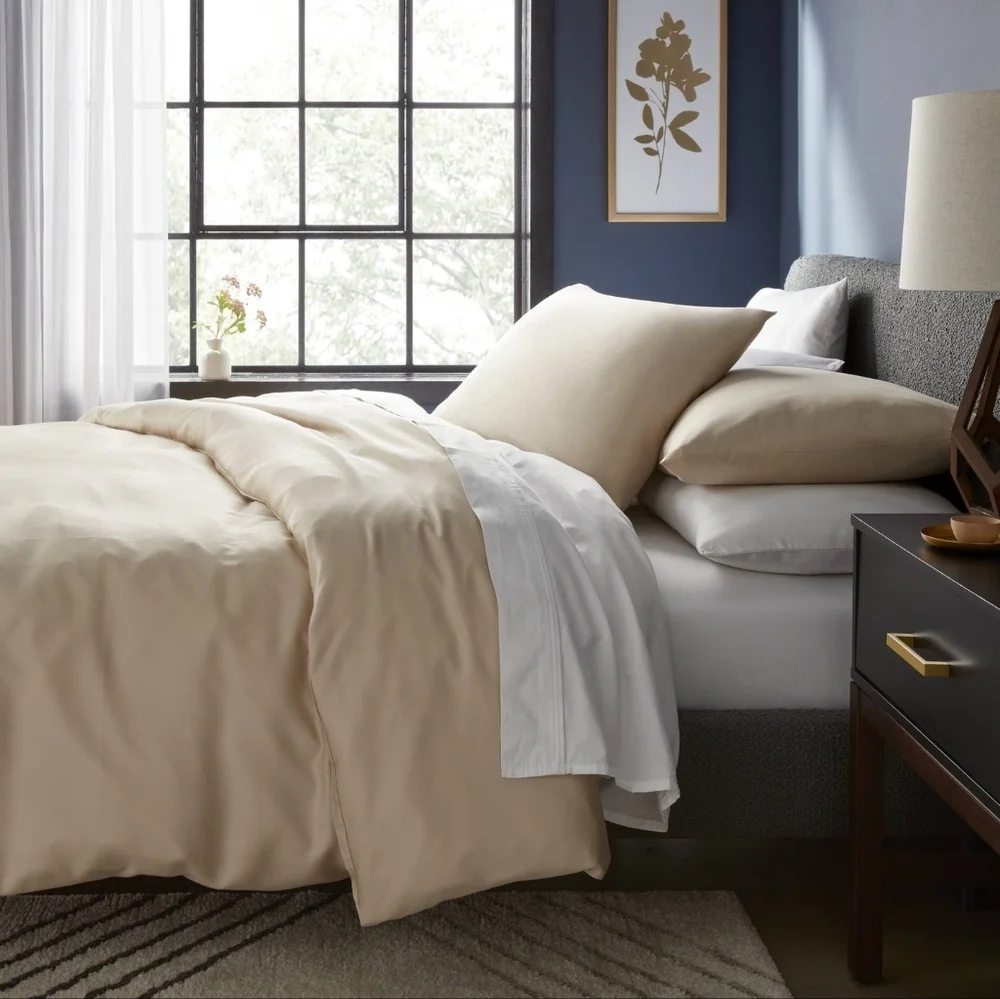 Thredhold Khaki King Tencel Elegant Cream Bedding Set, Cooling Fabric. Boho Tan